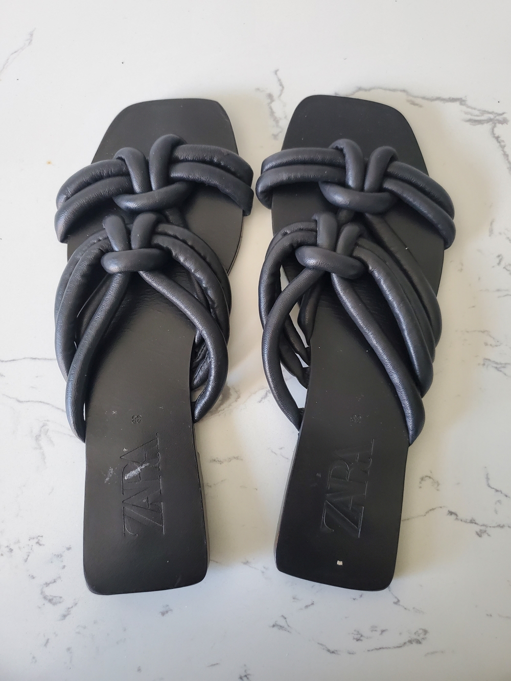 ZARA Black Knotted Strap Flat Slides for Women EU 38